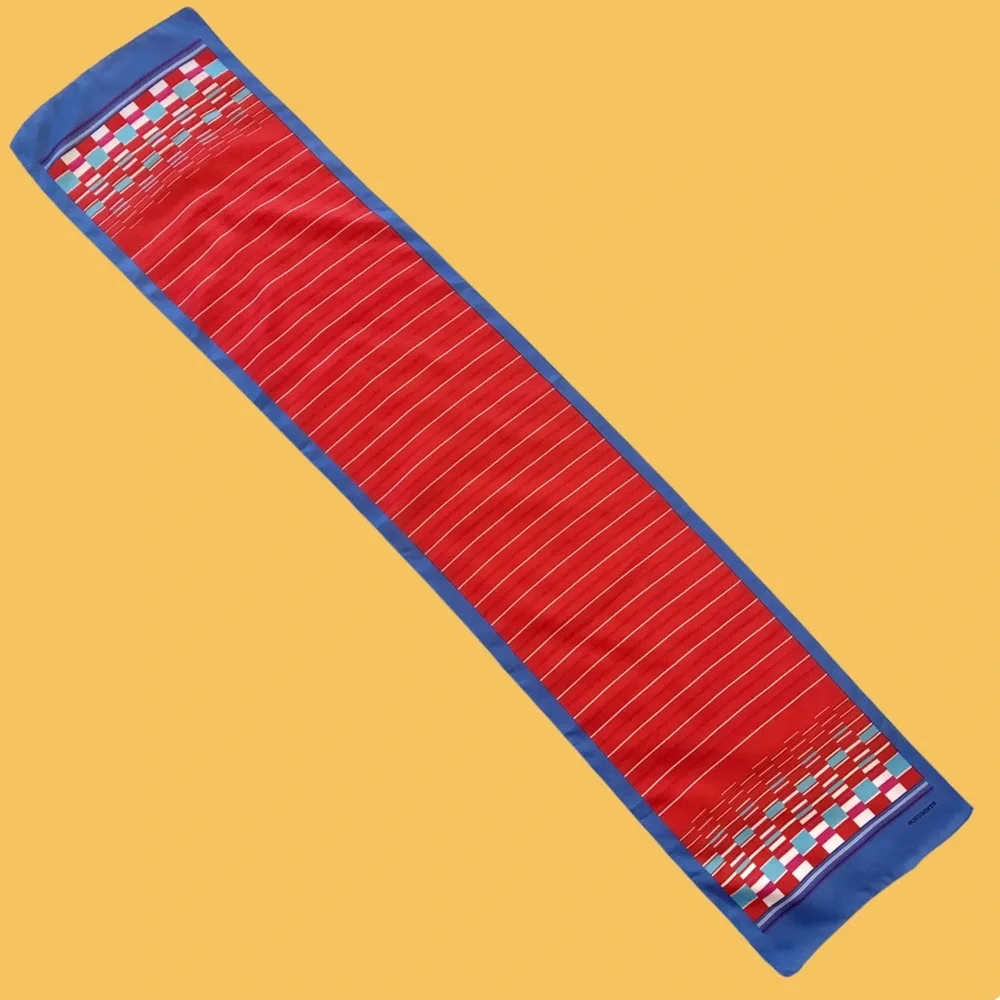 Vintage Long Geometric Scarf‎ Vibrant Blue Red Pink